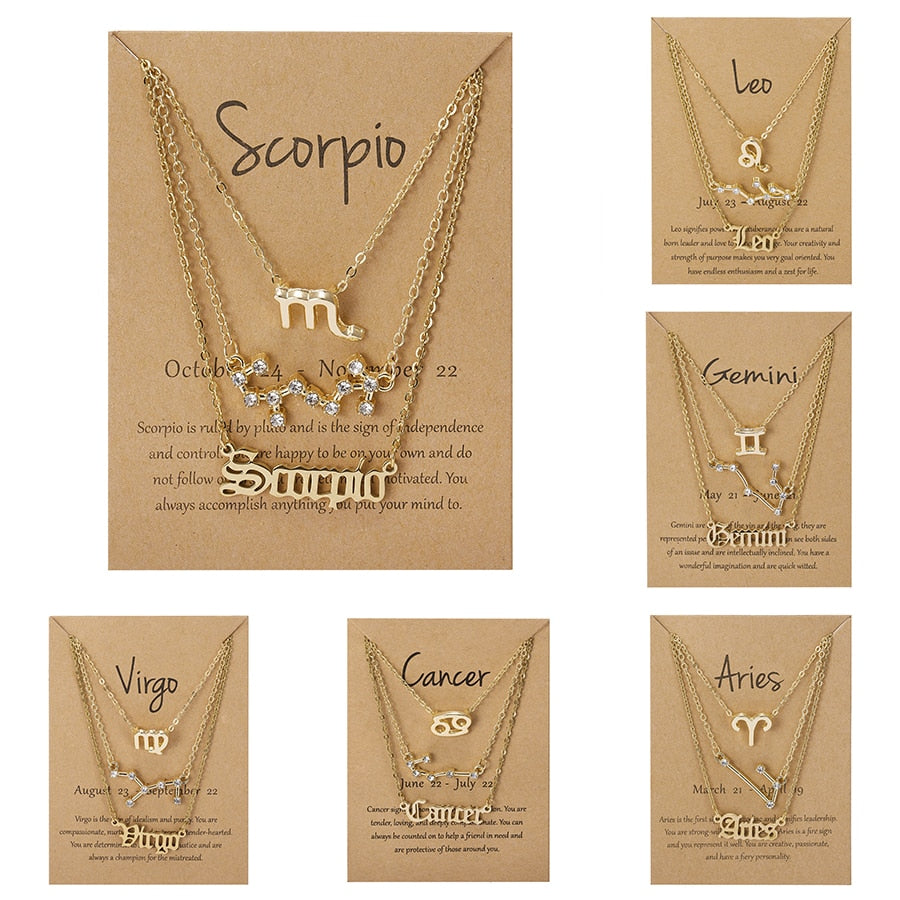 3 Piece Zodiac Necklace Set | Astrology Jewelry