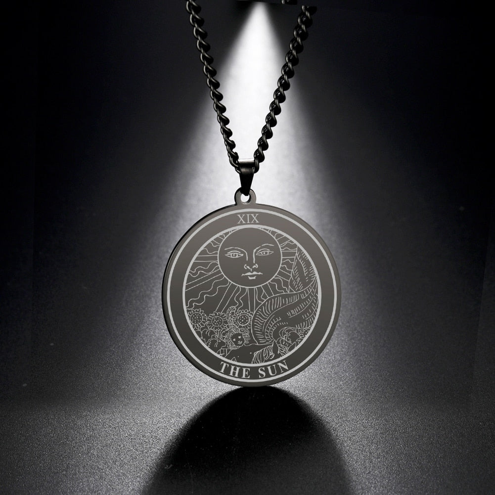 Gold and Siver Stainless Steel Major Arcana Round Pendant & Necklace