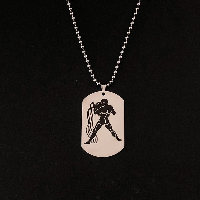 Stainless Steel 12 Horoscope Zodiac Sign Tag Necklace | Astrology Jewelry