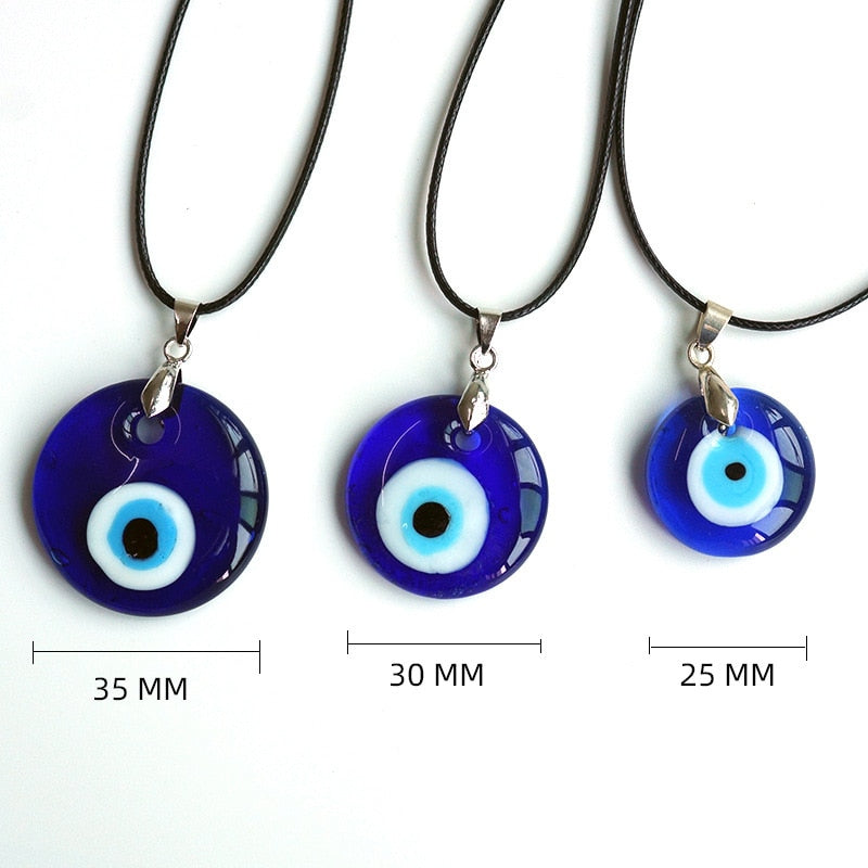 Nazar Amulet Evil Eye Pendant Necklace | Glass Eye & Leather Rope