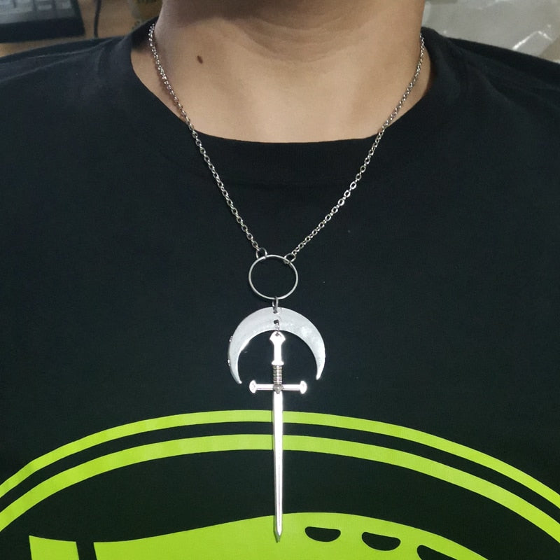 Moon - Sword Tarot Card Necklace | Witchy, Gothic, Occult Jewelry