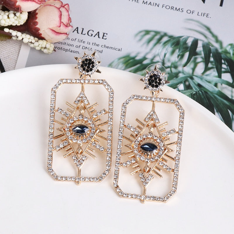 Evil Eye Rectangle Crystal Earrings | Spiritual Jewelry