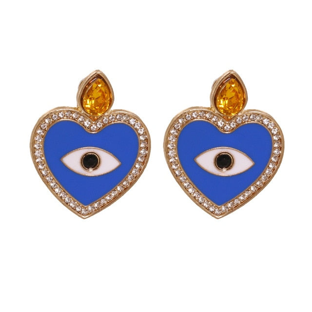 Evil Eye Crystal Heart (Blue) Earrings | Spiritual Jewelry