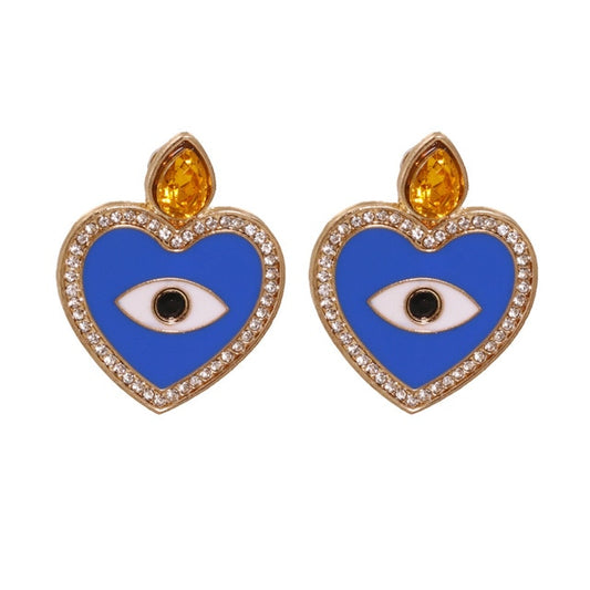 Evil Eye Crystal Heart (Blue) Earrings | Spiritual Jewelry