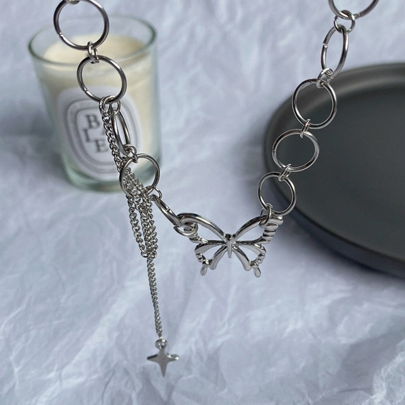 Punk Butterfly Choker Necklace | Stainless Steel Star Pendant