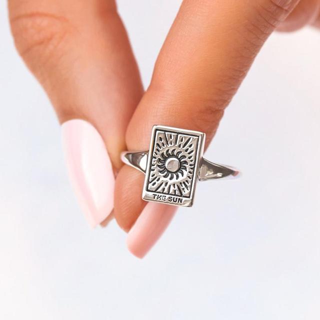 Carved Silver Tarot Card Necklace & Ring | The Sun, The Moon, The Empress