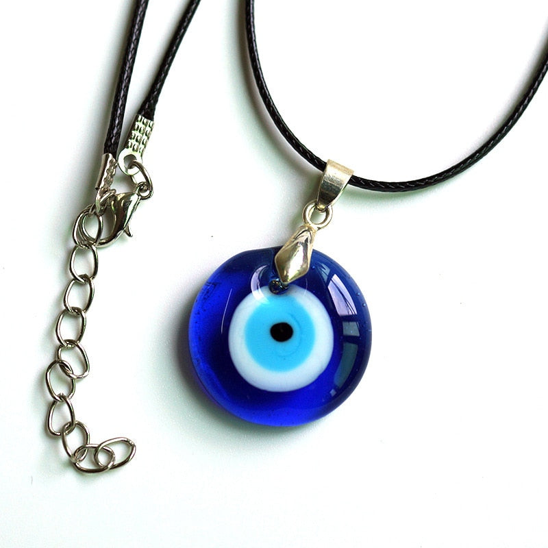 Nazar Amulet Evil Eye Pendant Necklace | Glass Eye & Leather Rope