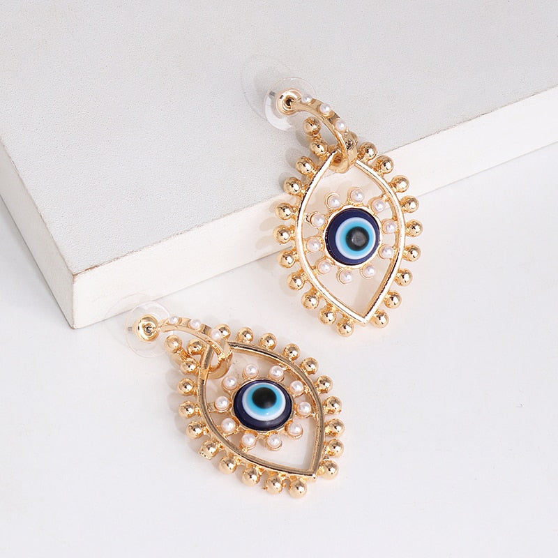 Evil Eye Gold Pearly Drop Earrings | Spiritual Jewelry