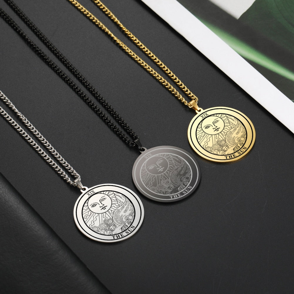 Gold and Siver Stainless Steel Major Arcana Round Pendant & Necklace