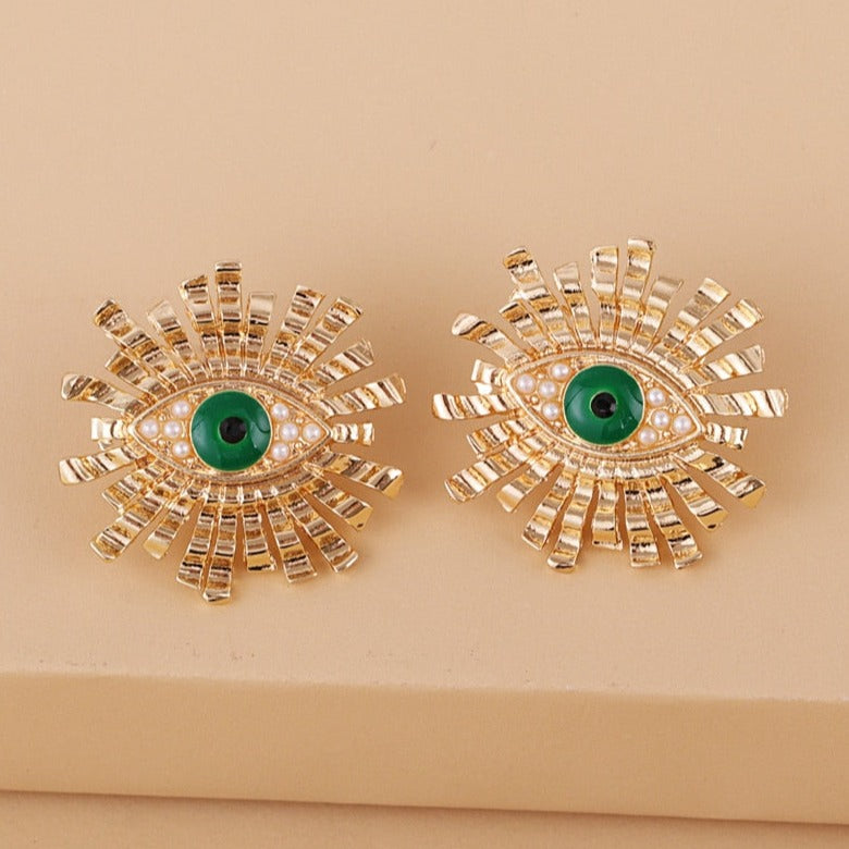 Evil Eye Gold Sun Earrings | Spiritual Jewelry