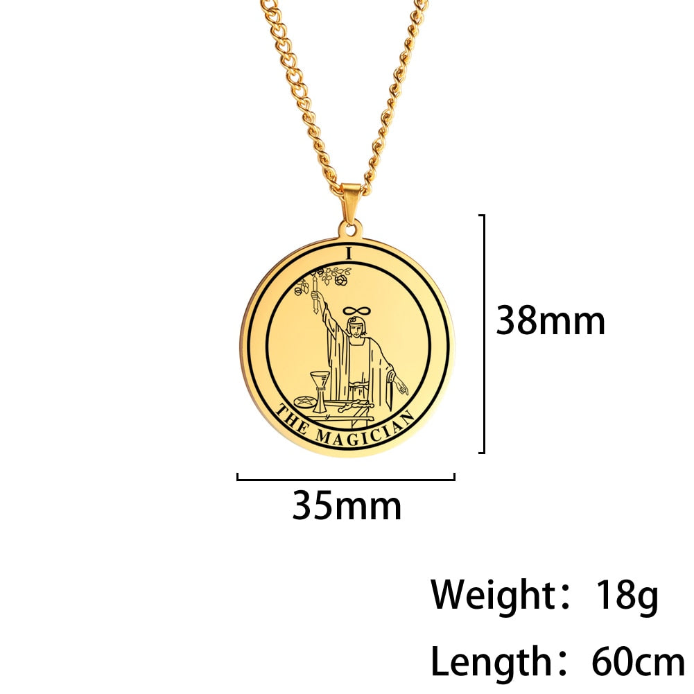 Gold and Siver Stainless Steel Major Arcana Round Pendant & Necklace