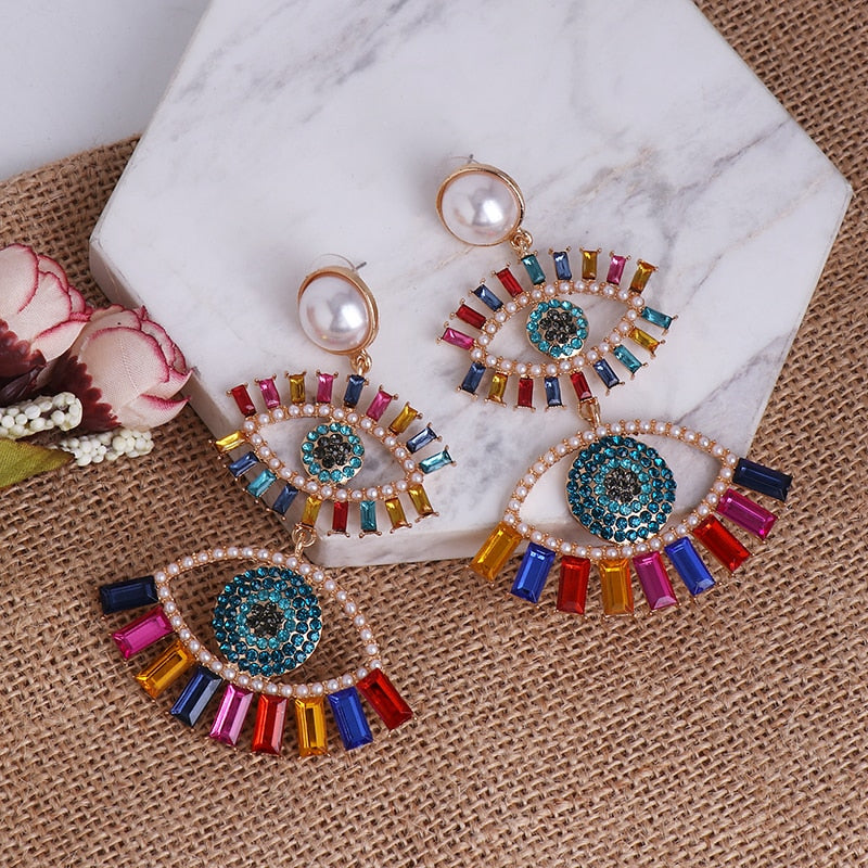 Evil Eye Crystal Drop Earrings | Spiritual Jewelry