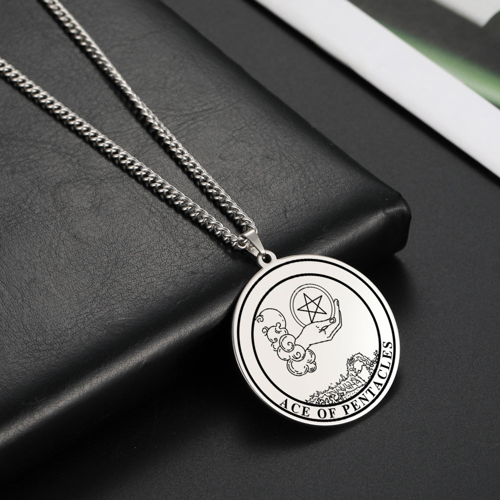 'Ace of Pentacles' Tarot Card, Minor Arcana Round Pendant - Necklace | Jewelry