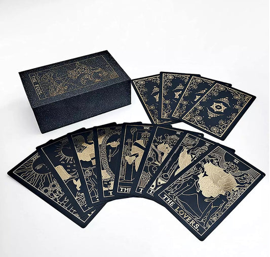 Black-Gold Foil Tarot Card Deck with Storage Case | Rider-Waite-Smith