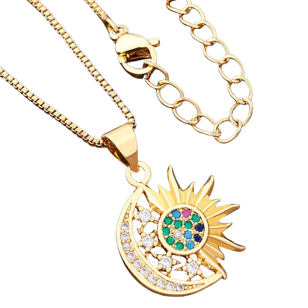 Gold Sun - Moon Pendant - Necklace | Spiritual Jewelry