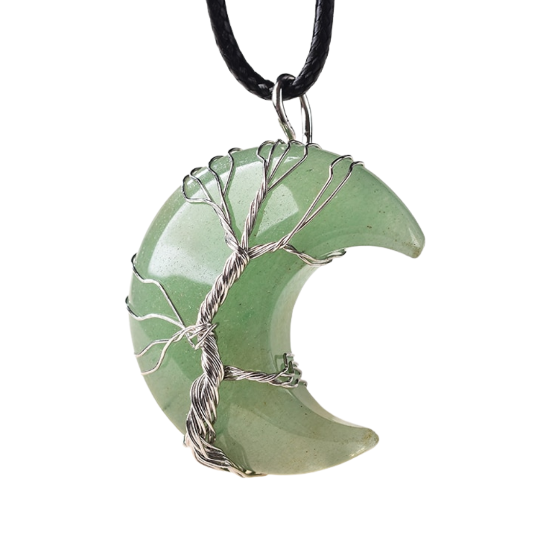 Natural Crystal Quarter Moon Pendant | Spiritual Elemental Jewelry