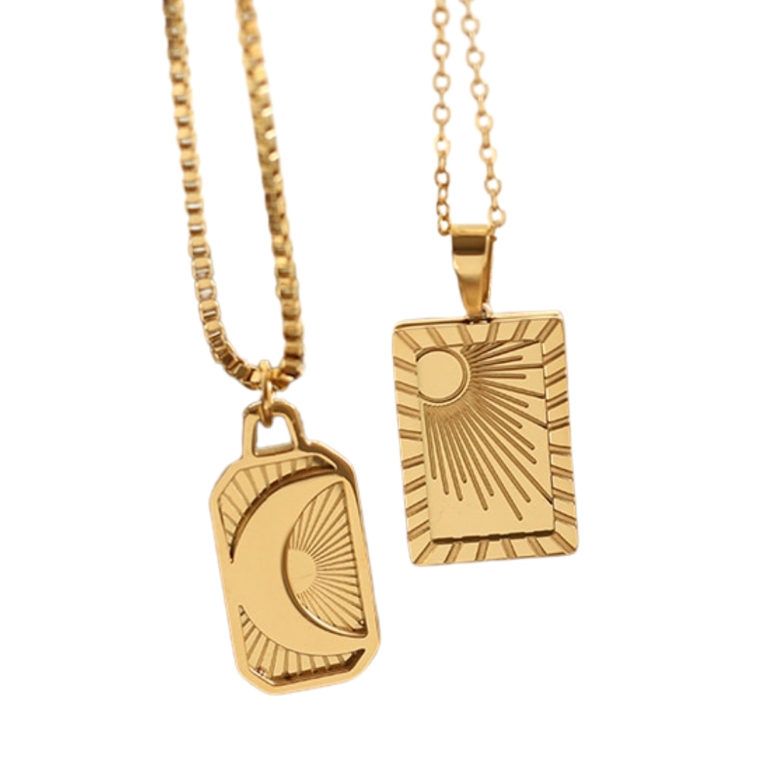 'Sun & Moon Mirage' Gold Necklace & Pendant | Astrology & Tarot Card Necklace