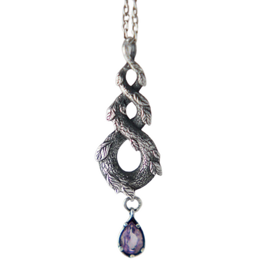 Vintage Forest Snake Crystal Necklace | Amethyst Crystal - Pendant for Spiritual Women, Chakra Healing