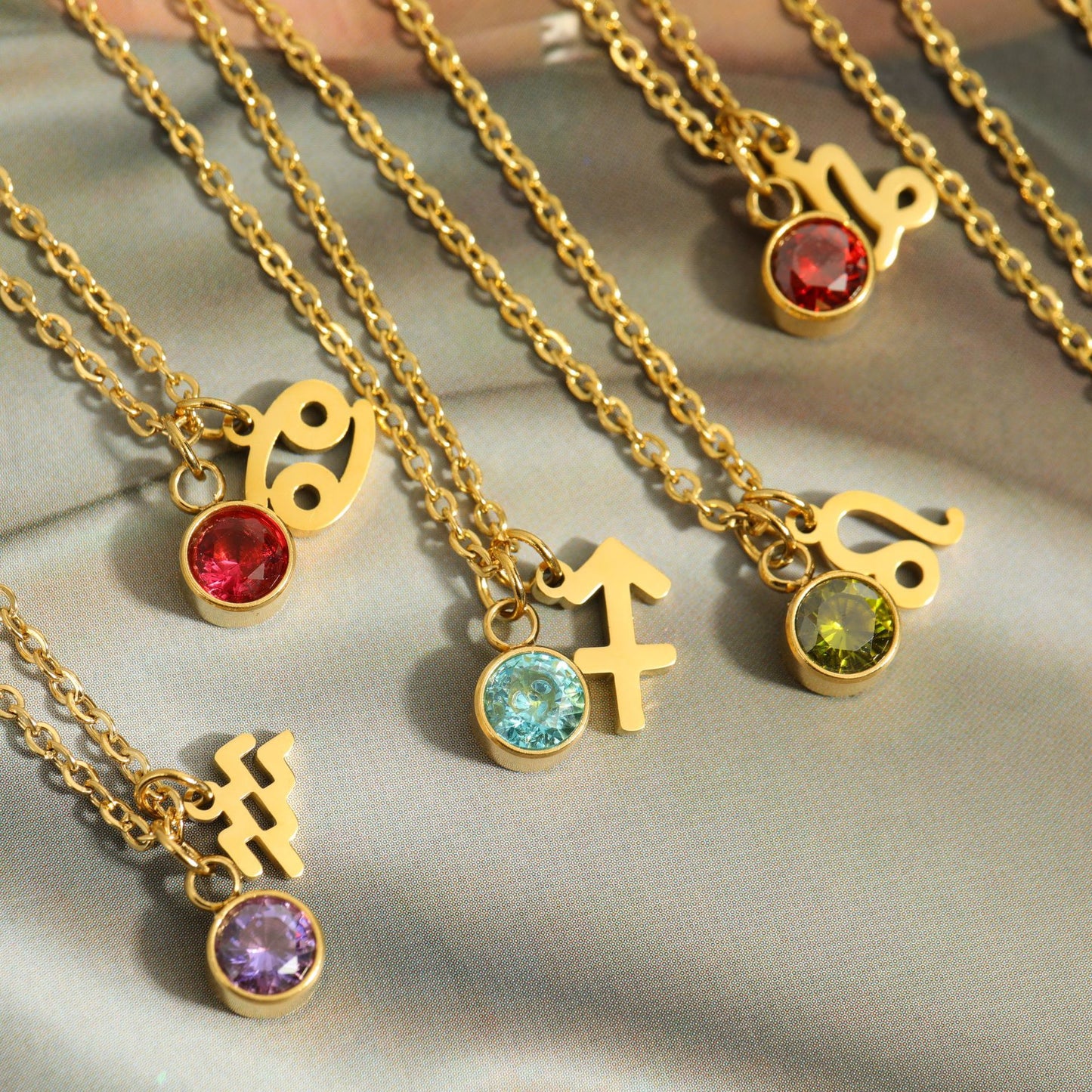 12 Constellation Birthstone Stainless Steel Necklace - Pendant | Astrology Jewelry