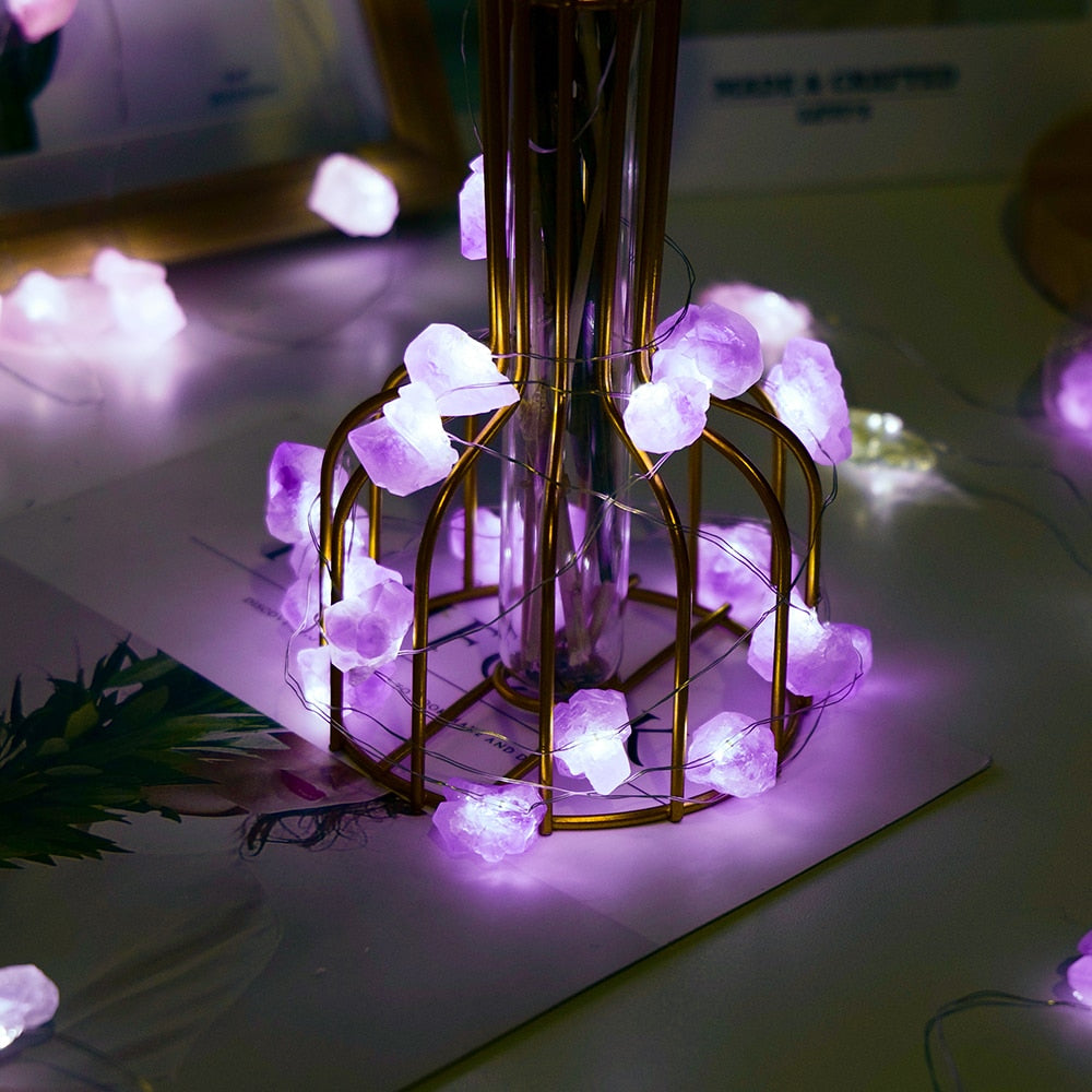 Natural Quartz Crystal Gemstone Glow Lights | Amethyst, Citrine Crystals for Healing