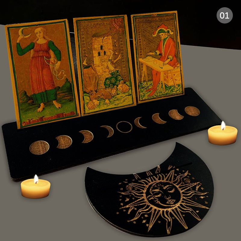 Wooden Tarot Divination Alter | Moon, Star, Chakra Designs