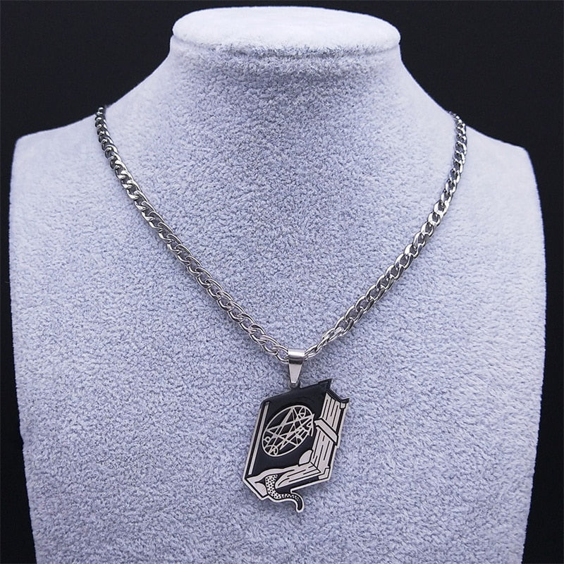 Stainless Steel Pentacle Spellbook Necklace | Occult, Wicca, Witchy Jewelry