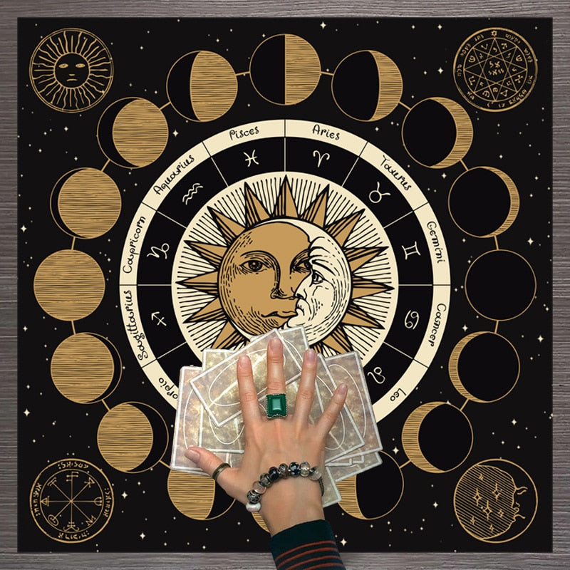 Tarot Card Moon Phases Divination Mat | Astrology Tarot Practice Mat