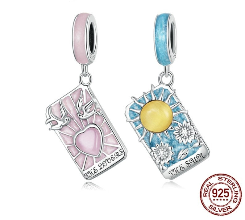 Sterling Silver Tarot Cards Pink/Blue Heart Charms | DIY Jewelry