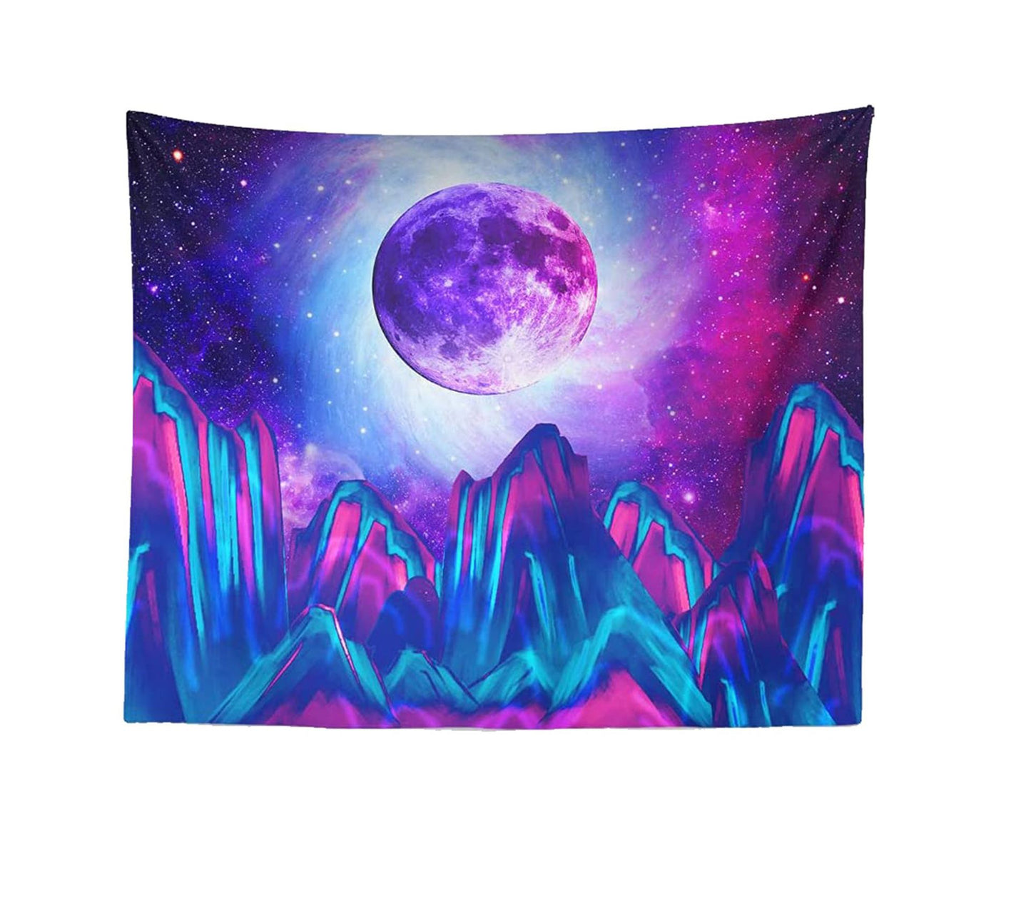 Mountain Moon Psychedelic Tapestry Milky Way Hanging Cloth Uv Reactive Universe Space Blue Starry Sky Wall Hanging Room Decor