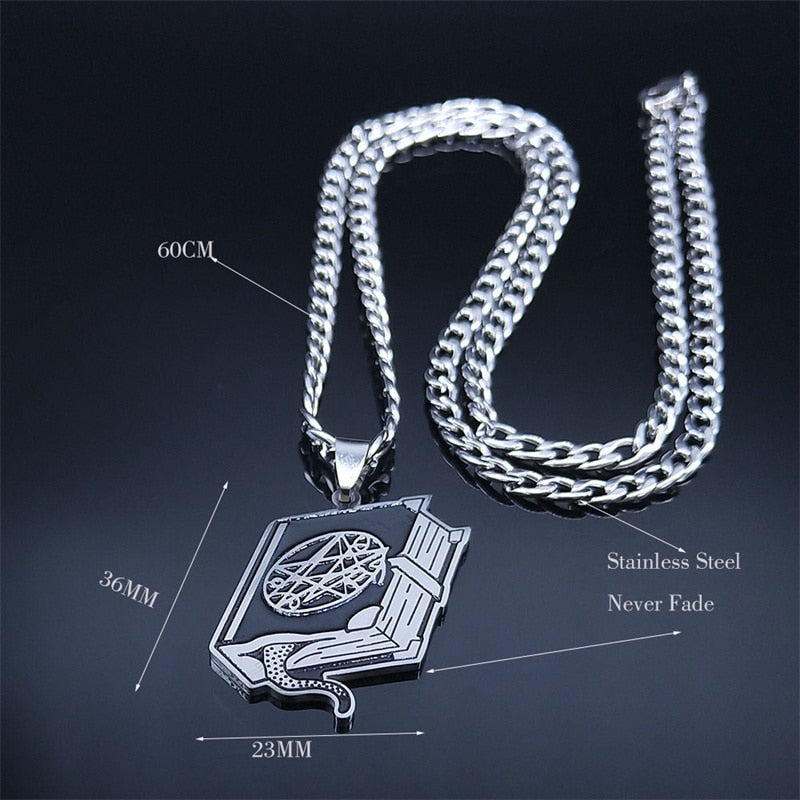 Stainless Steel Pentacle Spellbook Necklace | Occult, Wicca, Witchy Jewelry