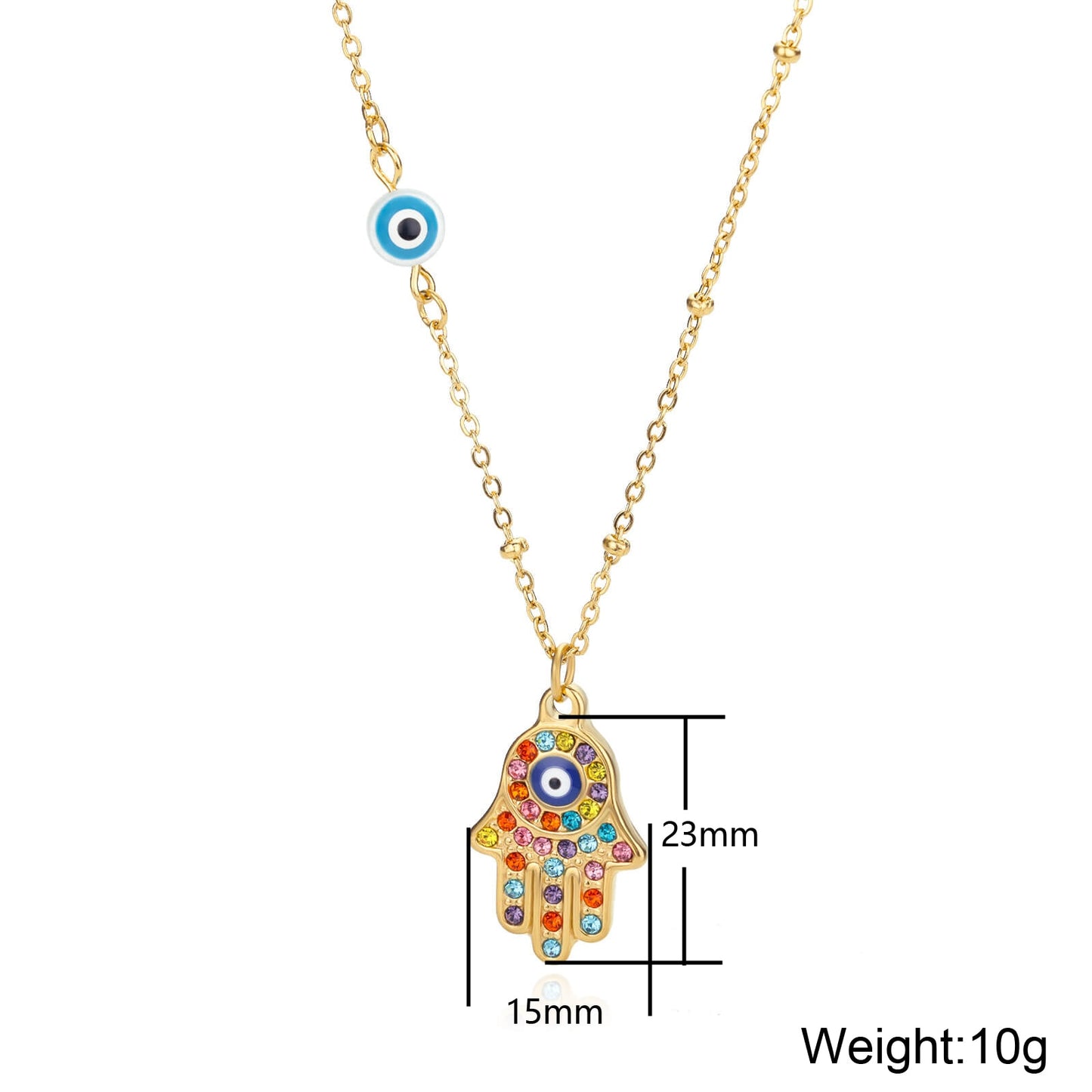 Stainless Steel Zircon Evil Eye Pendant Necklace