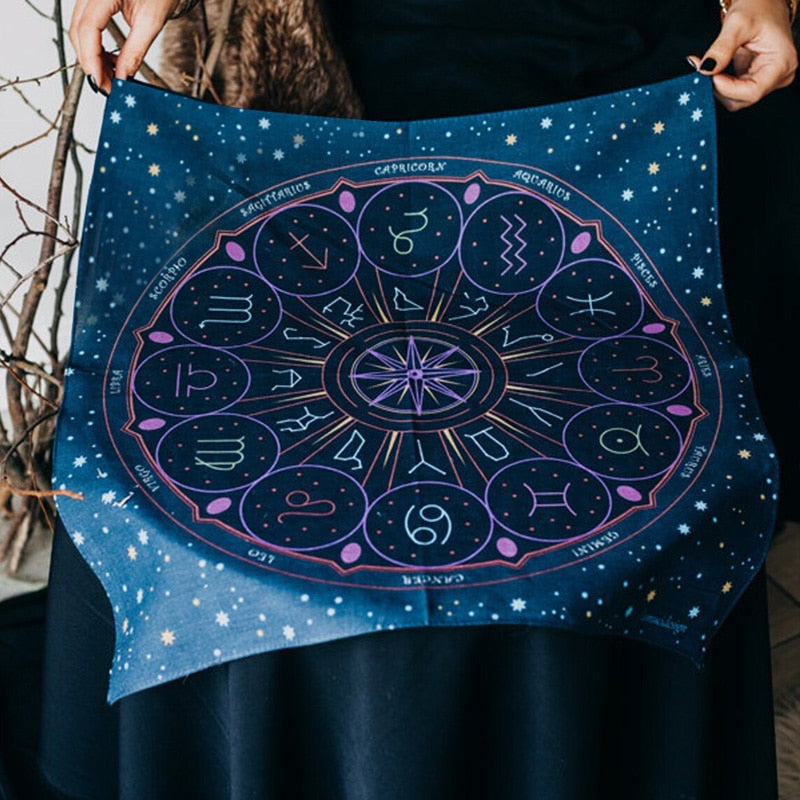 Tarot Card Divination Mat - Tablecloth | Zodiac Wheel Design