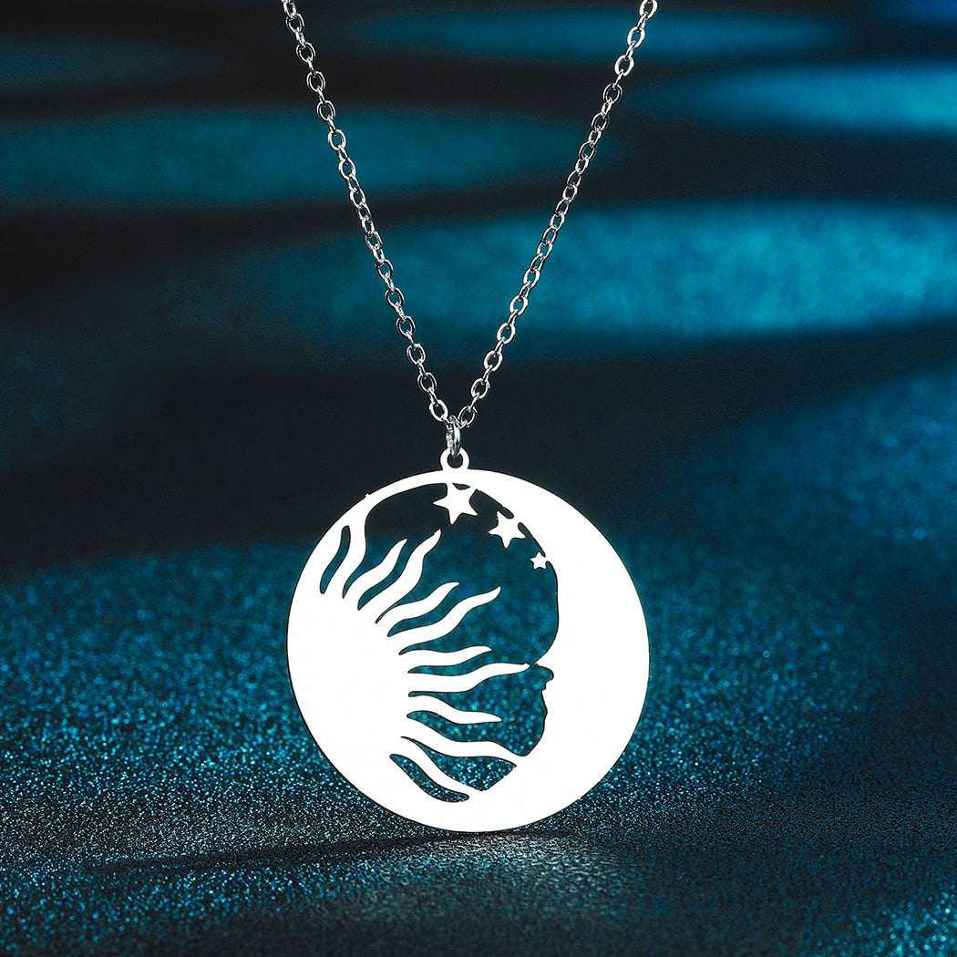 Gold - Silver, Sun & Moon Stainless Steel Necklace | Spiritual, Astrology Jewelry