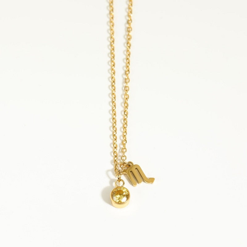 12 Constellation Birthstone Stainless Steel Necklace - Pendant | Astrology Jewelry