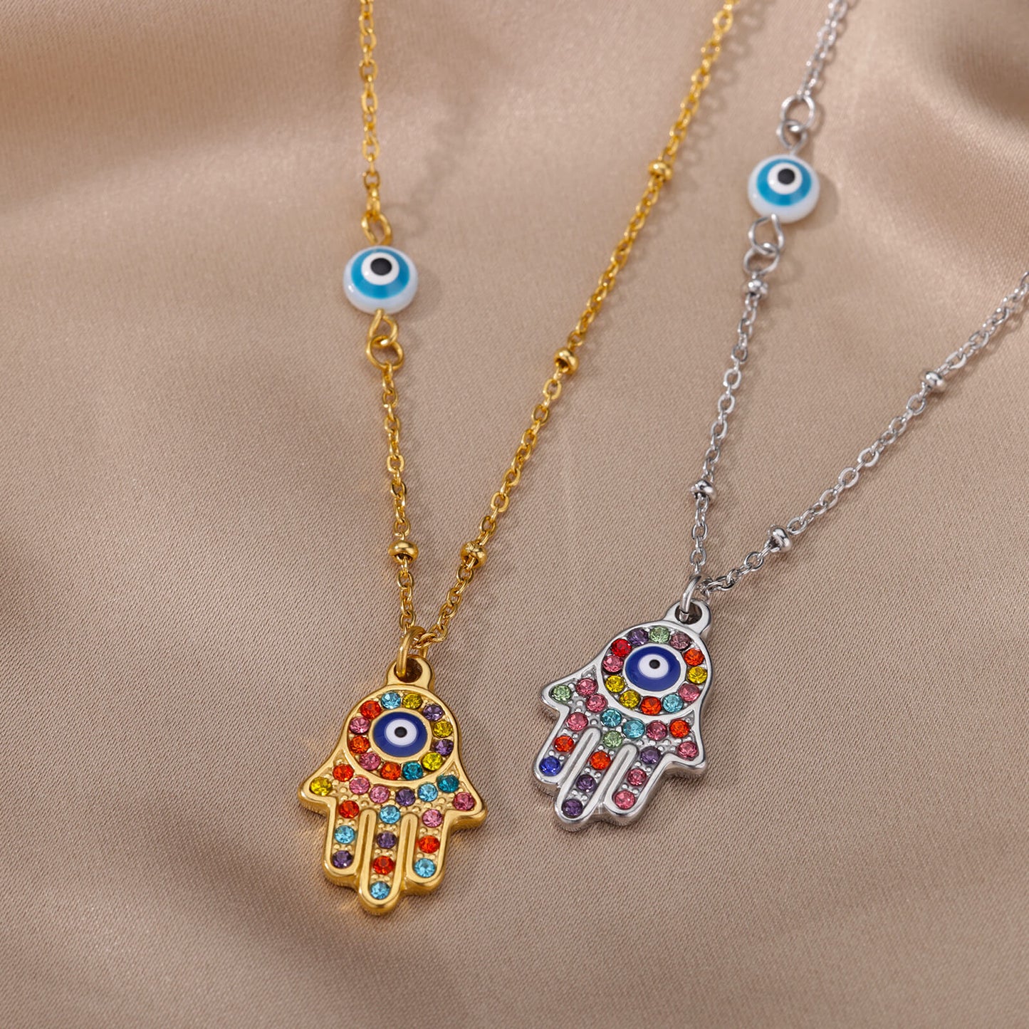 Stainless Steel Zircon Evil Eye Pendant Necklace