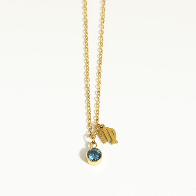 12 Constellation Birthstone Stainless Steel Necklace - Pendant | Astrology Jewelry