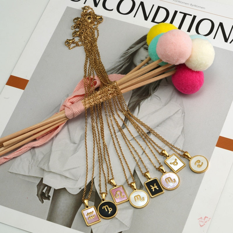 Gold Enamel Zodiac Sign Necklace | Dynamic Astrology Jewelry