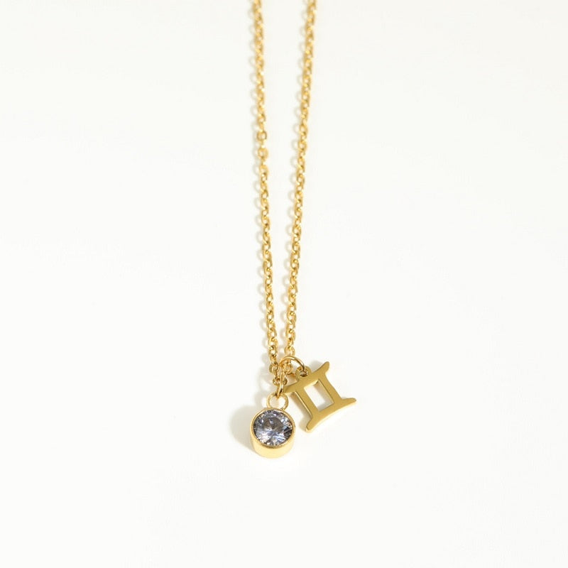 12 Constellation Birthstone Stainless Steel Necklace - Pendant | Astrology Jewelry