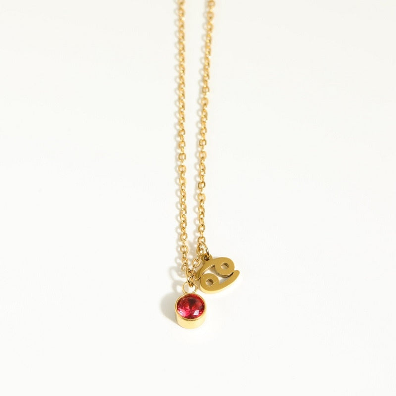 12 Constellation Birthstone Stainless Steel Necklace - Pendant | Astrology Jewelry