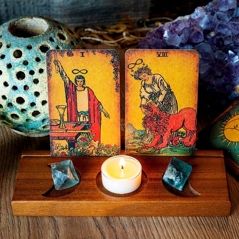 Wooden Divination Altar | Candle and Crystal Display, Card Holder