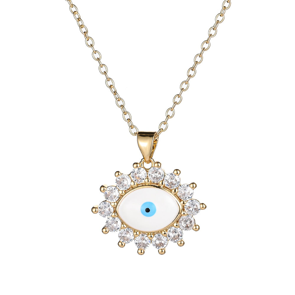 Turkish Style Zircon Jewelry Necklace Pendant Trendy Copper CZ Stone Enamel Hamsa Hand Evil Eye Necklace for Women Collier Femme