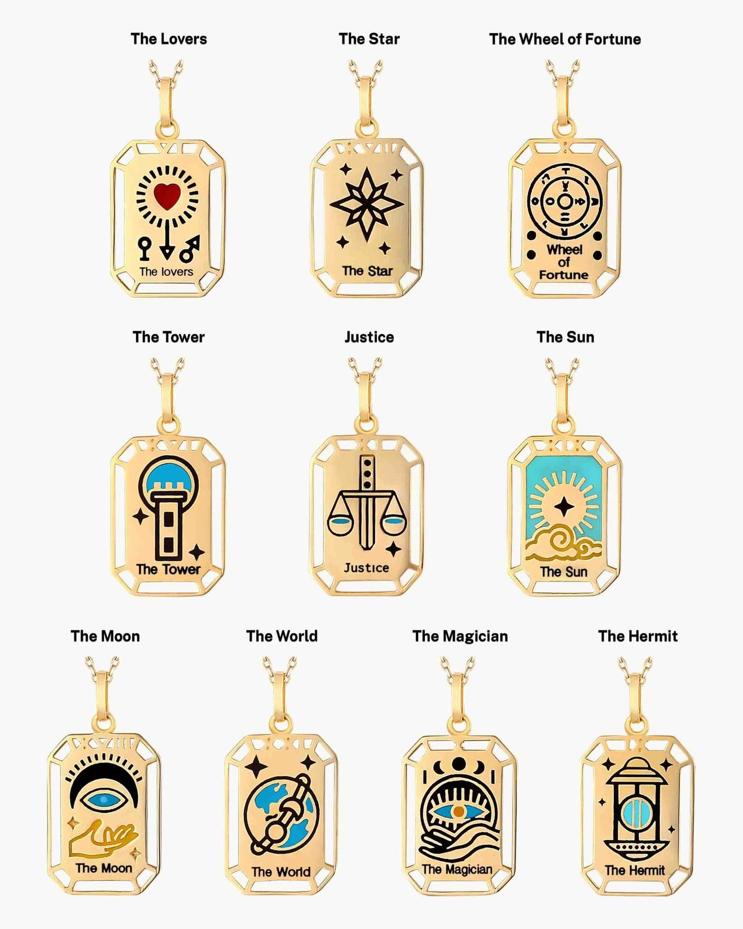 Gold Tarot Card Necklace & Pendant | Stainless Steel, Major Arcana Cards