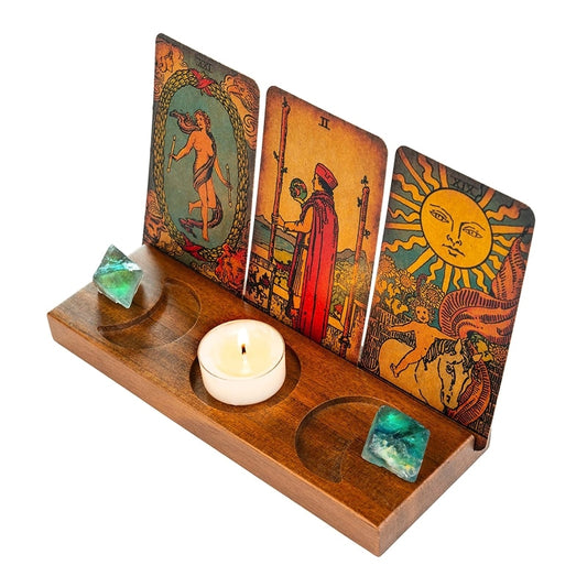 Wooden Divination Altar | Candle and Crystal Display, Card Holder