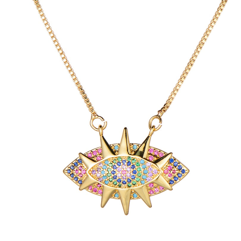 Turkish Style Zircon Jewelry Necklace Pendant Trendy Copper CZ Stone Enamel Hamsa Hand Evil Eye Necklace for Women Collier Femme