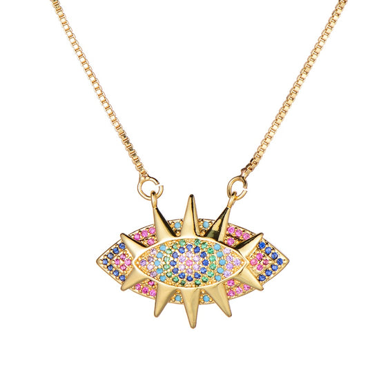 Turkish Style Zircon Jewelry Necklace Pendant Trendy Copper CZ Stone Enamel Hamsa Hand Evil Eye Necklace for Women Collier Femme