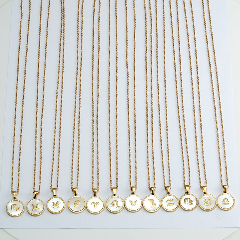 Gold Enamel Zodiac Sign Necklace | Dynamic Astrology Jewelry