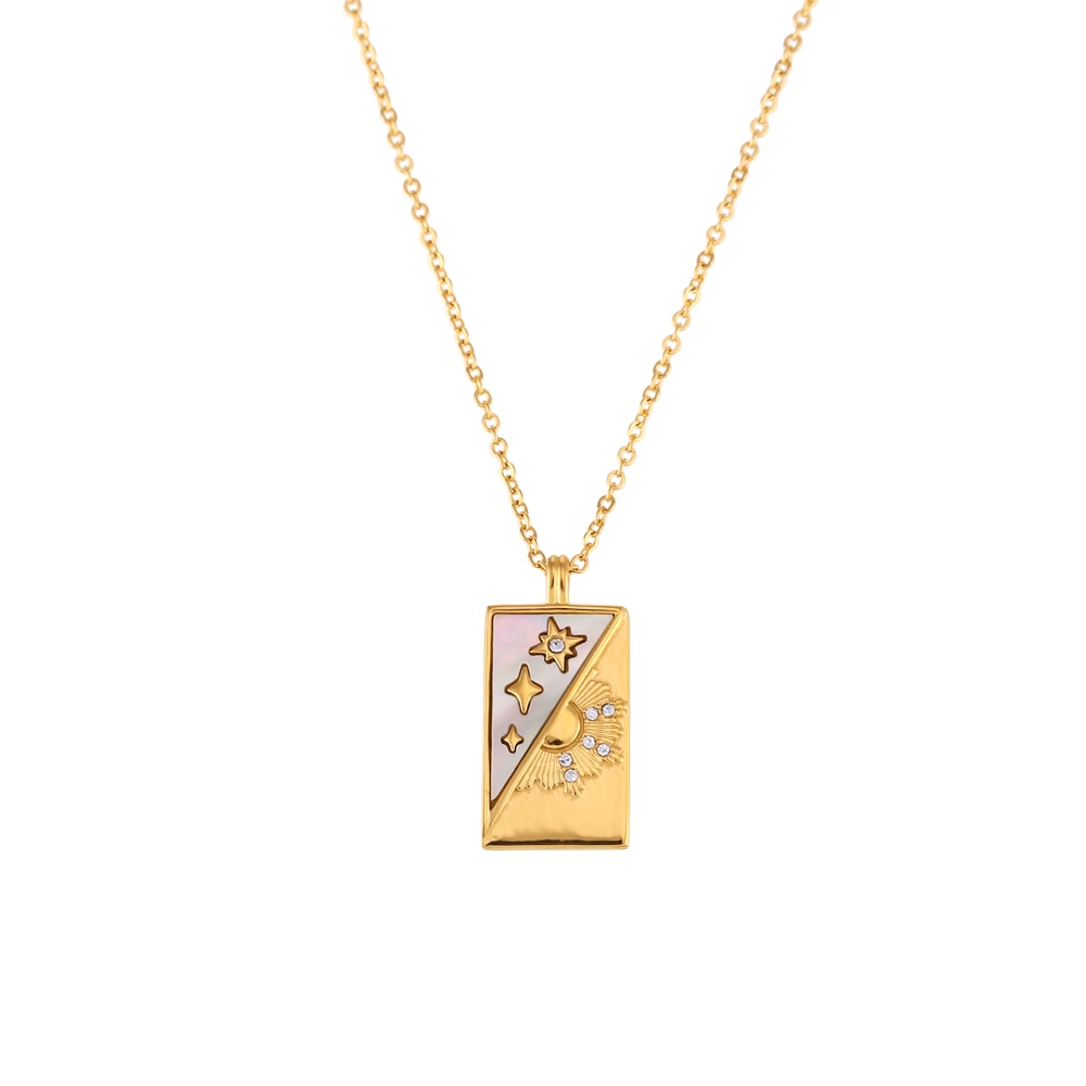 Starry Gold Black & White Dainty Necklace | Celestial Design - Stars and Moon | Tarot Card - Astrology Jewelry