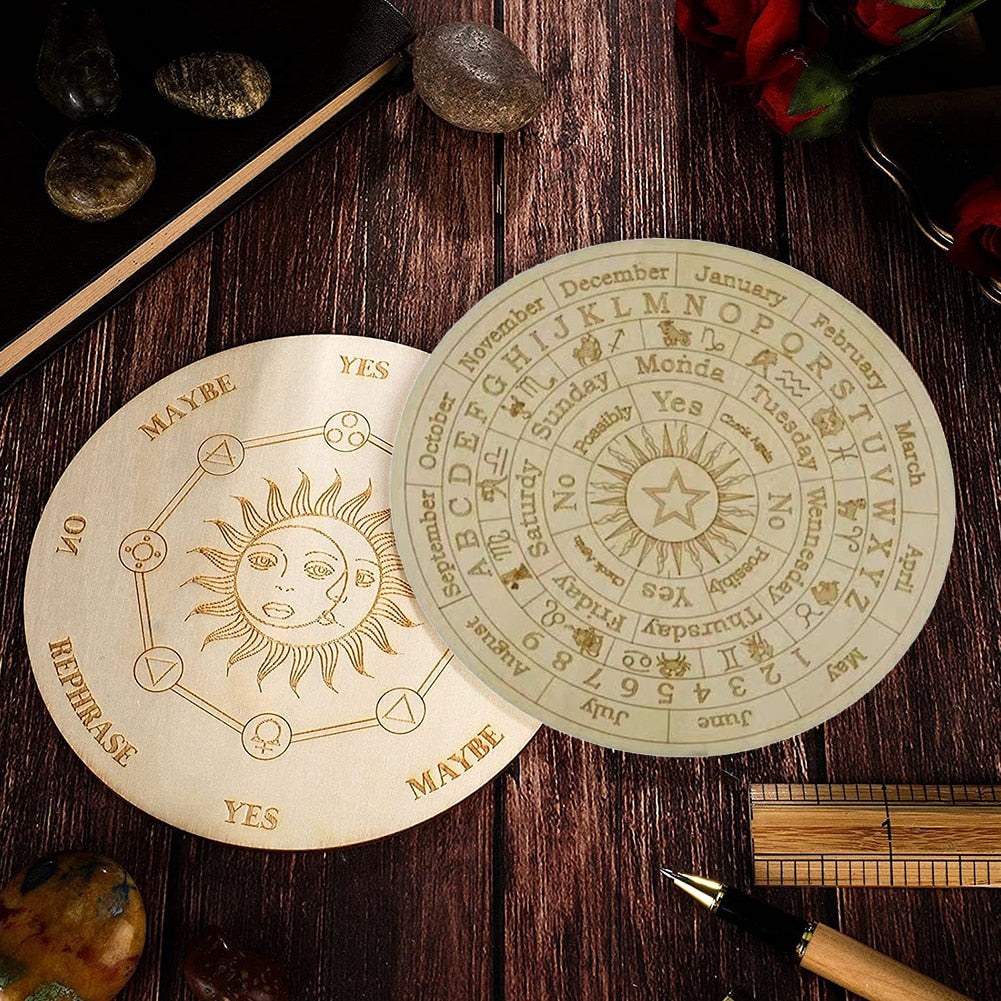 Wood Pendulum Board for Dowsing | Zodiac, Moon & Star Design for Divination