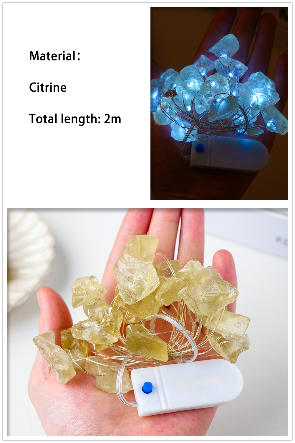 Natural Quartz Crystal Gemstone Glow Lights | Amethyst, Citrine Crystals for Healing