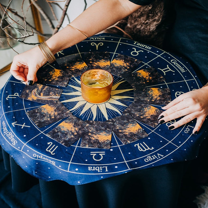 Tarot Card Divination Mat - Tablecloth | Zodiac Wheel Design